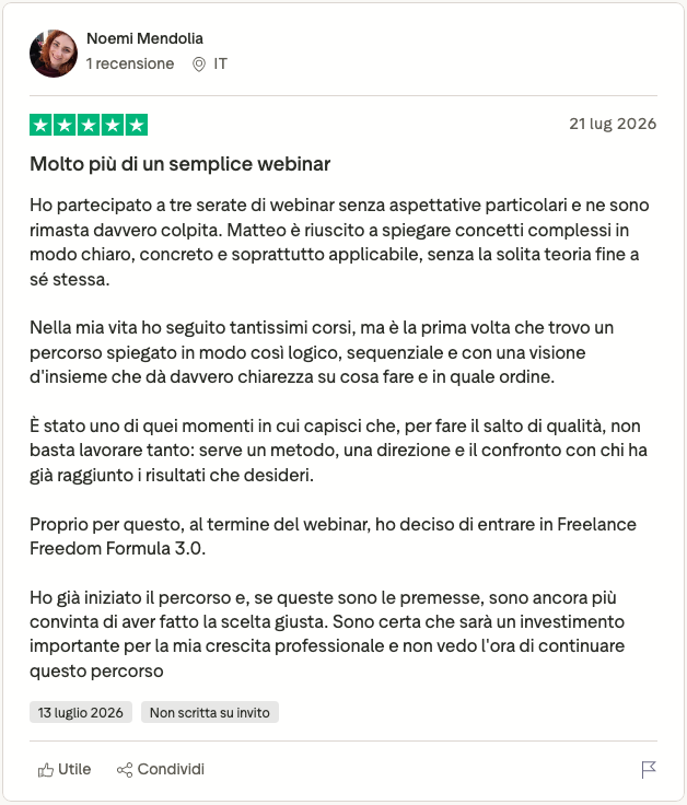 Recensione Trustpilot di Noemi Mendolia