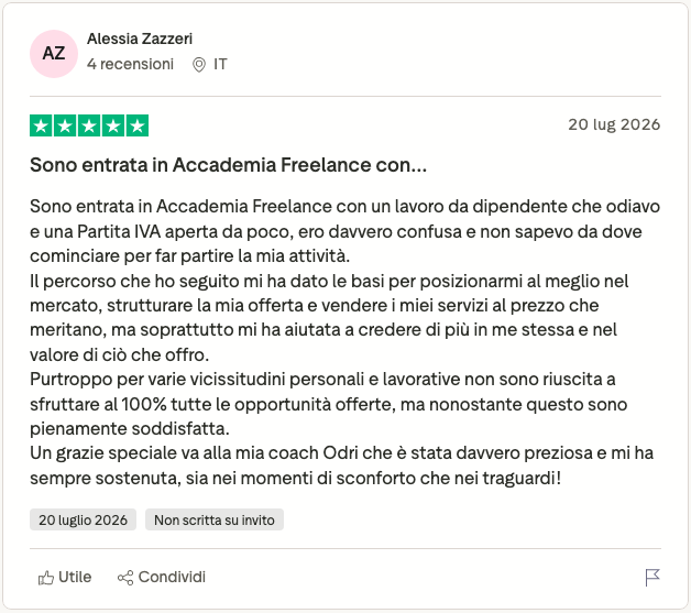 Recensione Trustpilot di Alessia Zazzeri