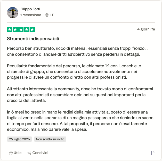 Recensione Trustpilot di Filippo Forti
