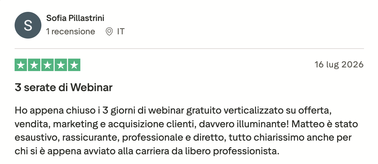 Recensione Trustpilot di Sofia Pillastrini