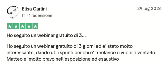 Recensione Trustpilot Accademia Freelance