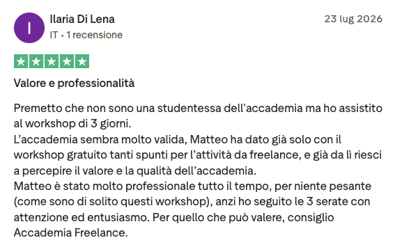 Recensione Trustpilot Accademia Freelance