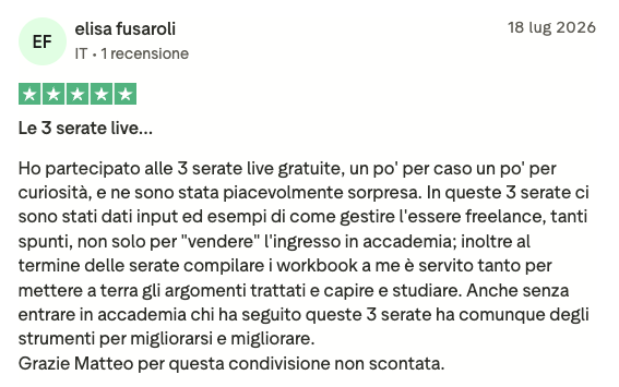 Recensione Trustpilot Accademia Freelance