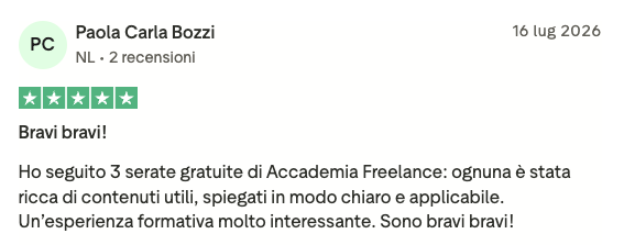 Recensione Trustpilot Accademia Freelance