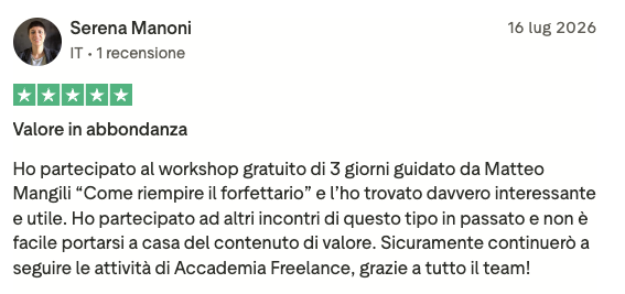 Recensione Trustpilot Accademia Freelance