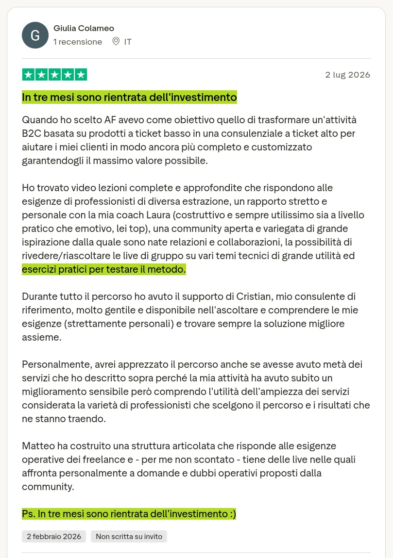 Recensione Trustpilot di Giulia Colameo