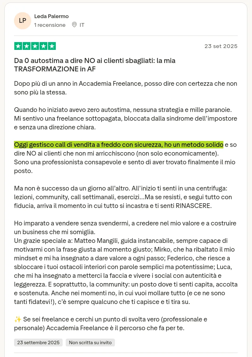 Recensione Trustpilot di Leda Palermo