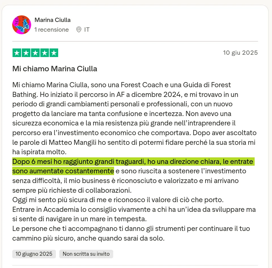 Recensione Trustpilot di Marina Ciulla