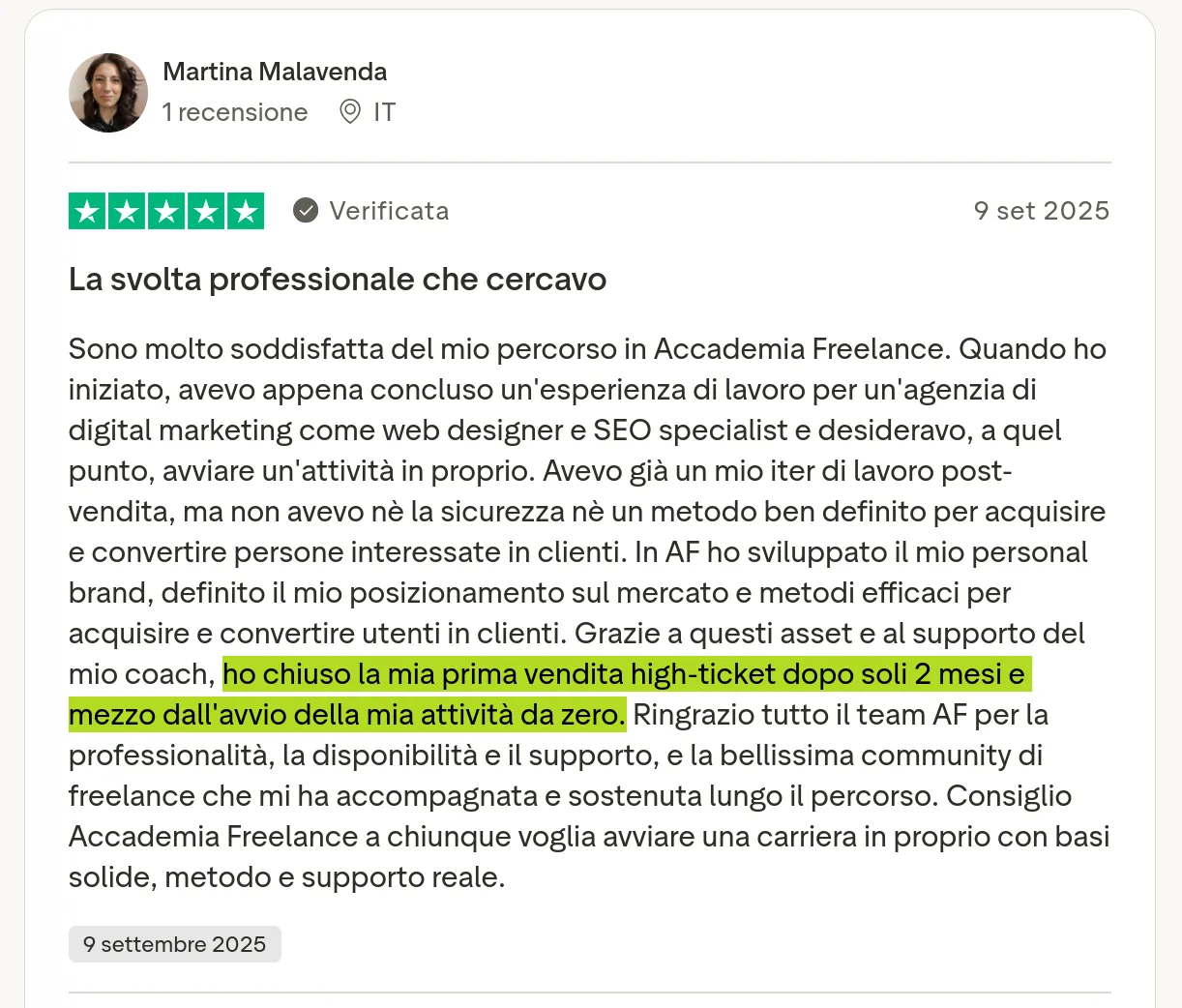 Recensione Trustpilot di Martina Malavenda